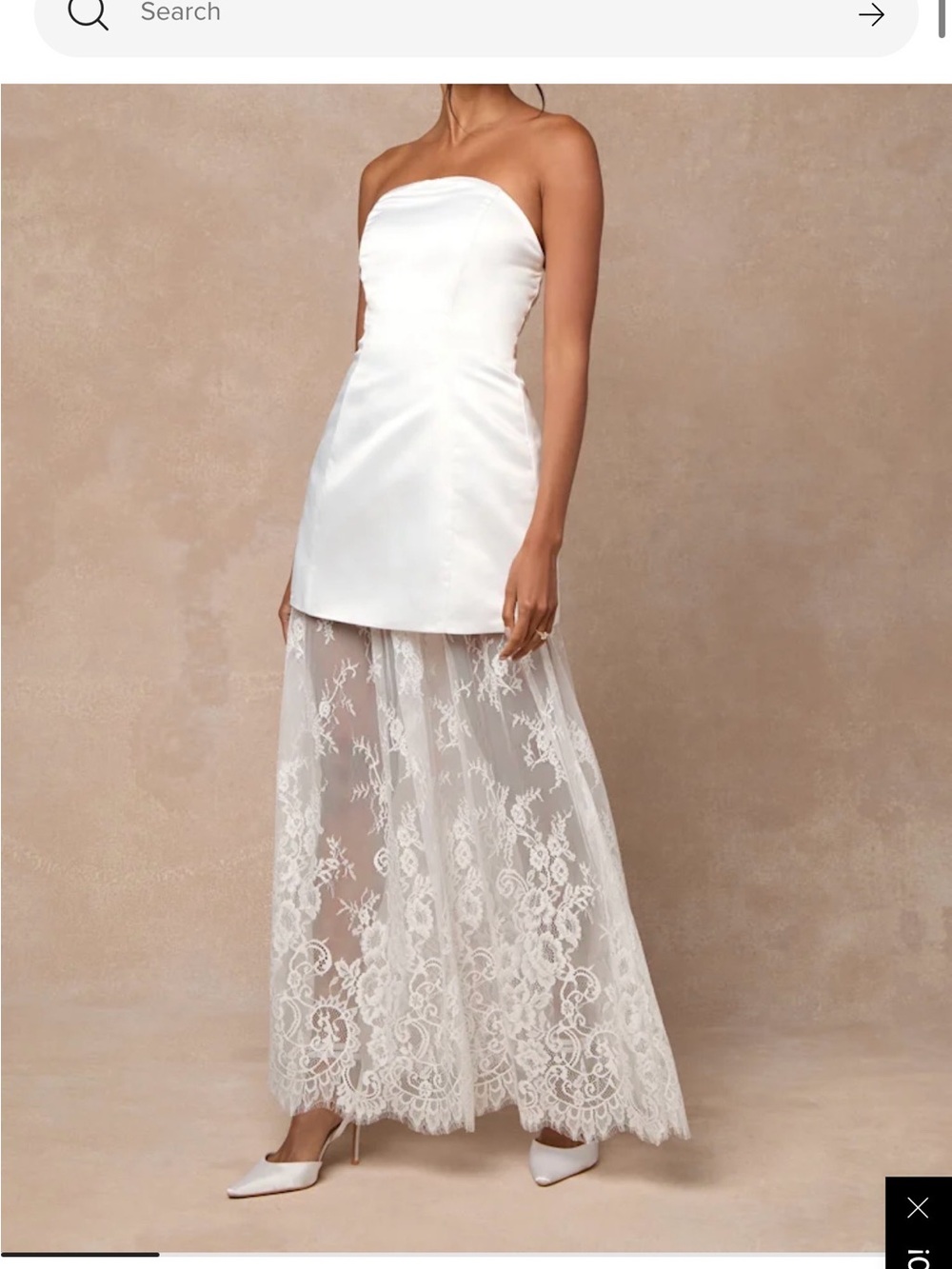 Winslet White Satin Sheer Hem Strapless Maxi Dress lulus